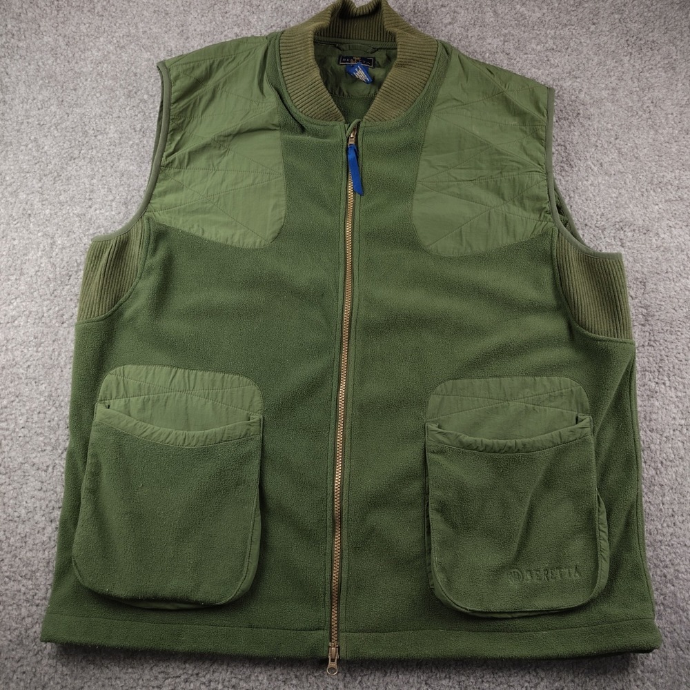 Beretta Mens 2XL XXL Fleece Shooting Vest Olive Green Full Zip Quilted Pockets